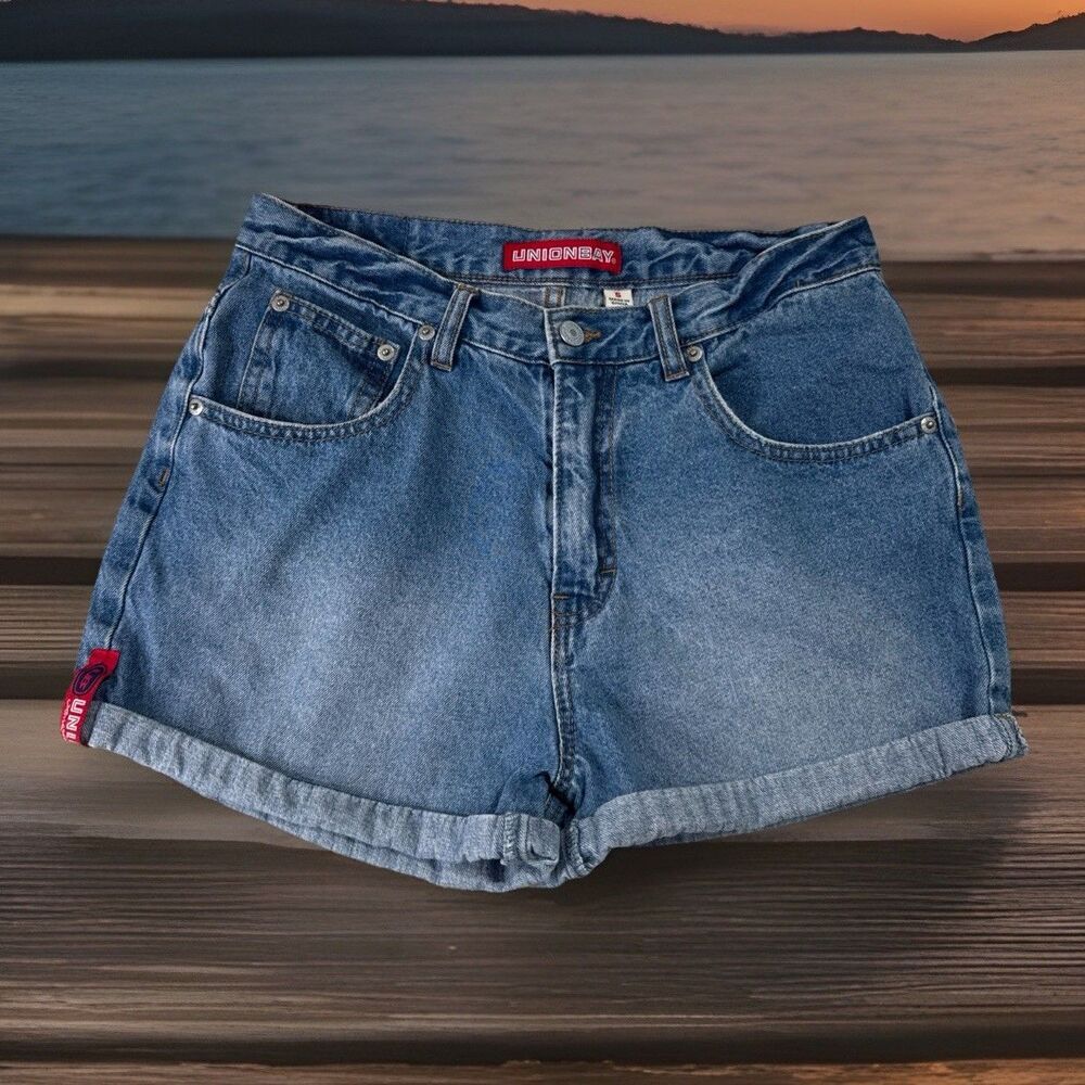 UNIONBAY High Rise Shorts 5 (W28 Inseam 1.5) Blue Cuffed Cotton Denim Juniors
